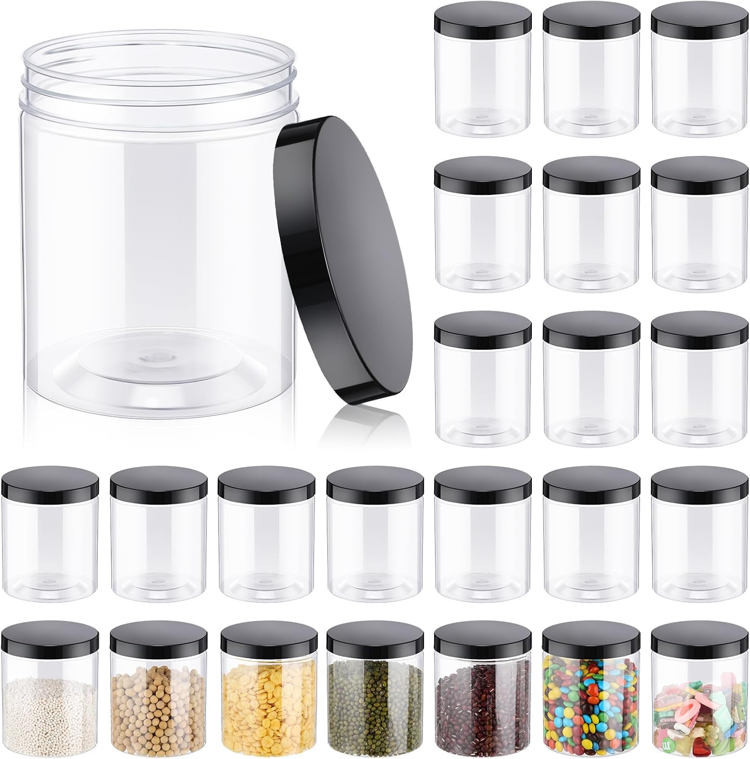Food Storage With Glass Lids - 24 Pcs 16oz Plastic Jars with