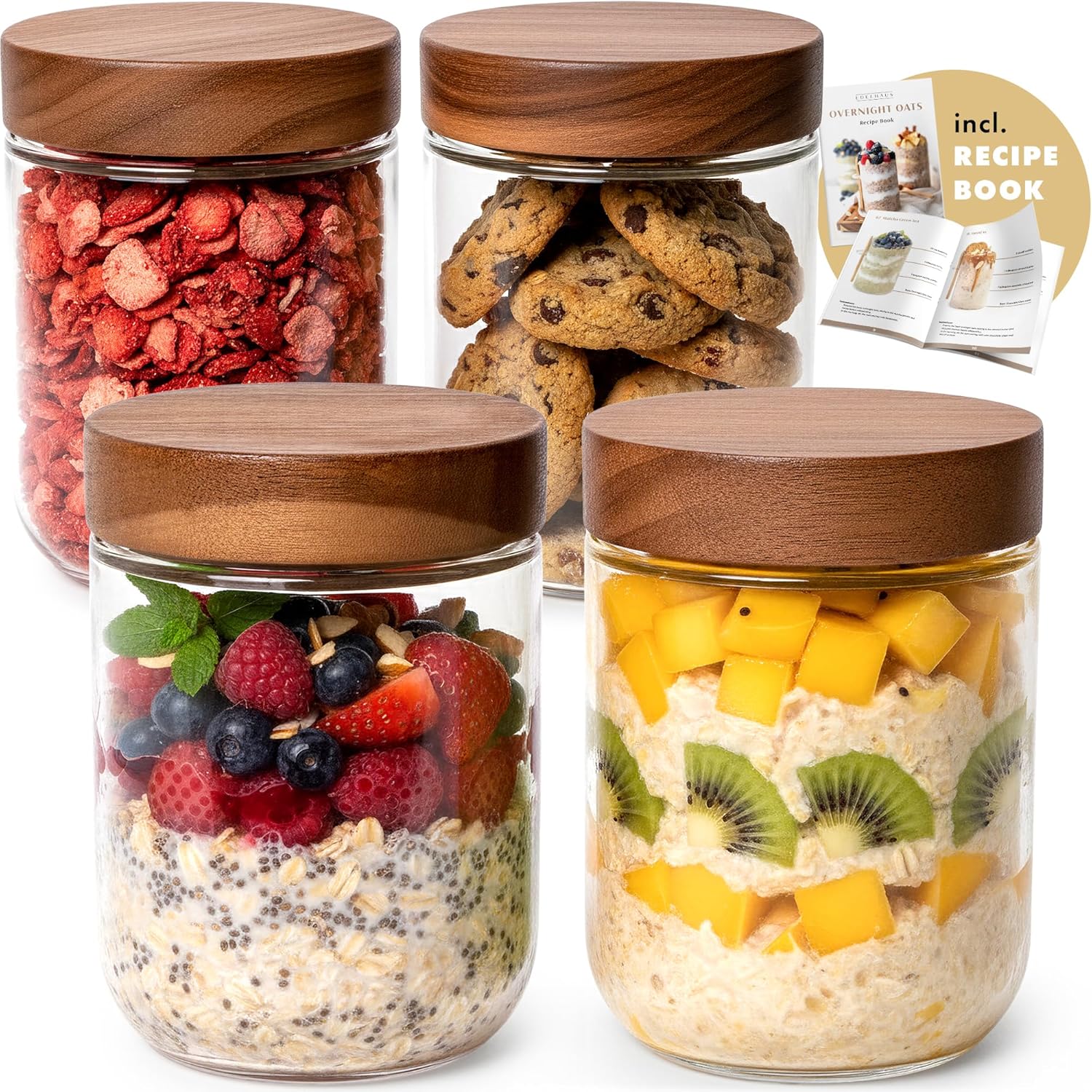 Food Storage With Glass Lids - Overnight Oats Containers with Lids Acacia