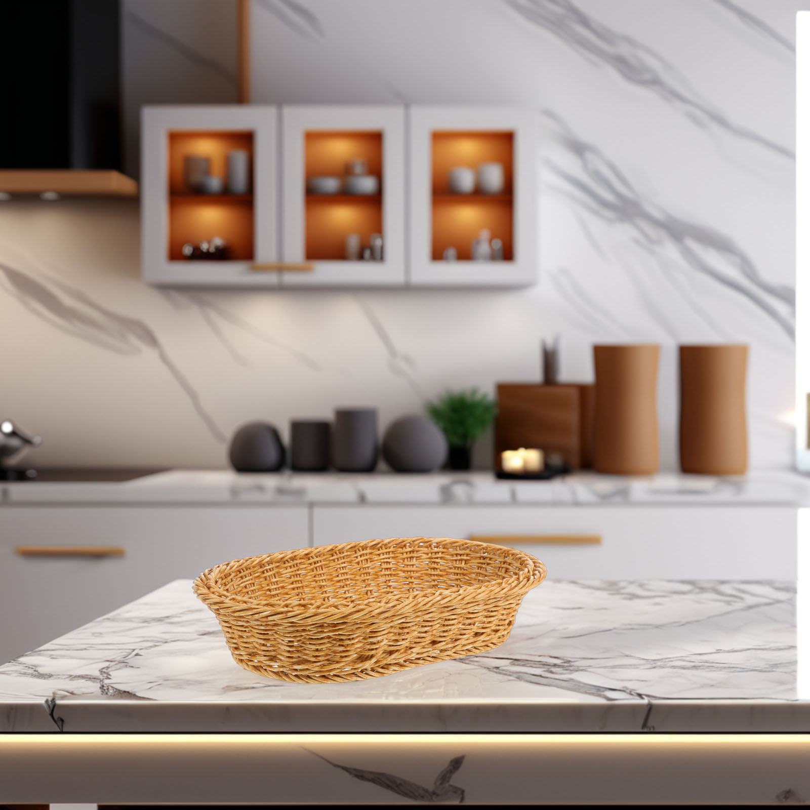 Food Storage Pantry - Plastic Woven Oval Bread Basket for