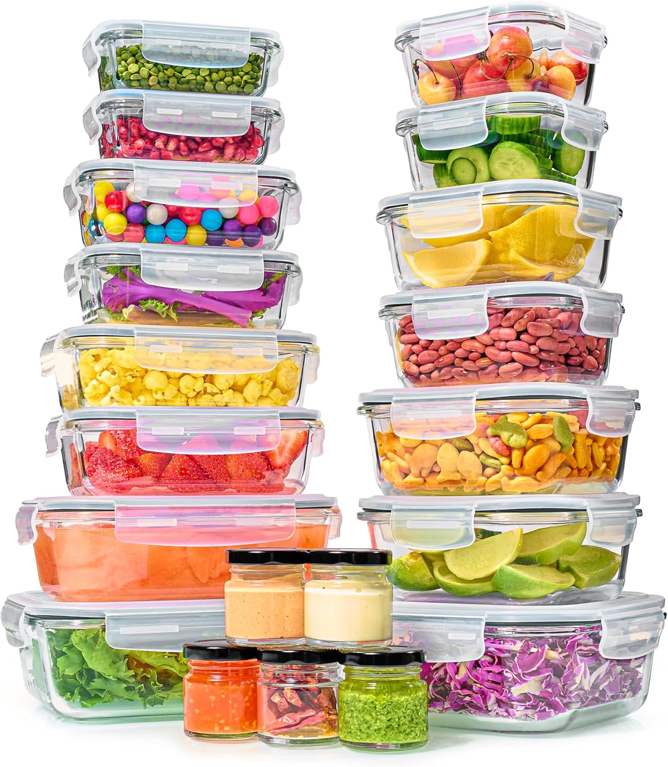 Food Storage Freezer Containers - 40pc Glass Food Storage Containers with