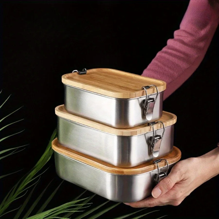 Food Storage With Colander - New 304 stainless steel bamboo lid