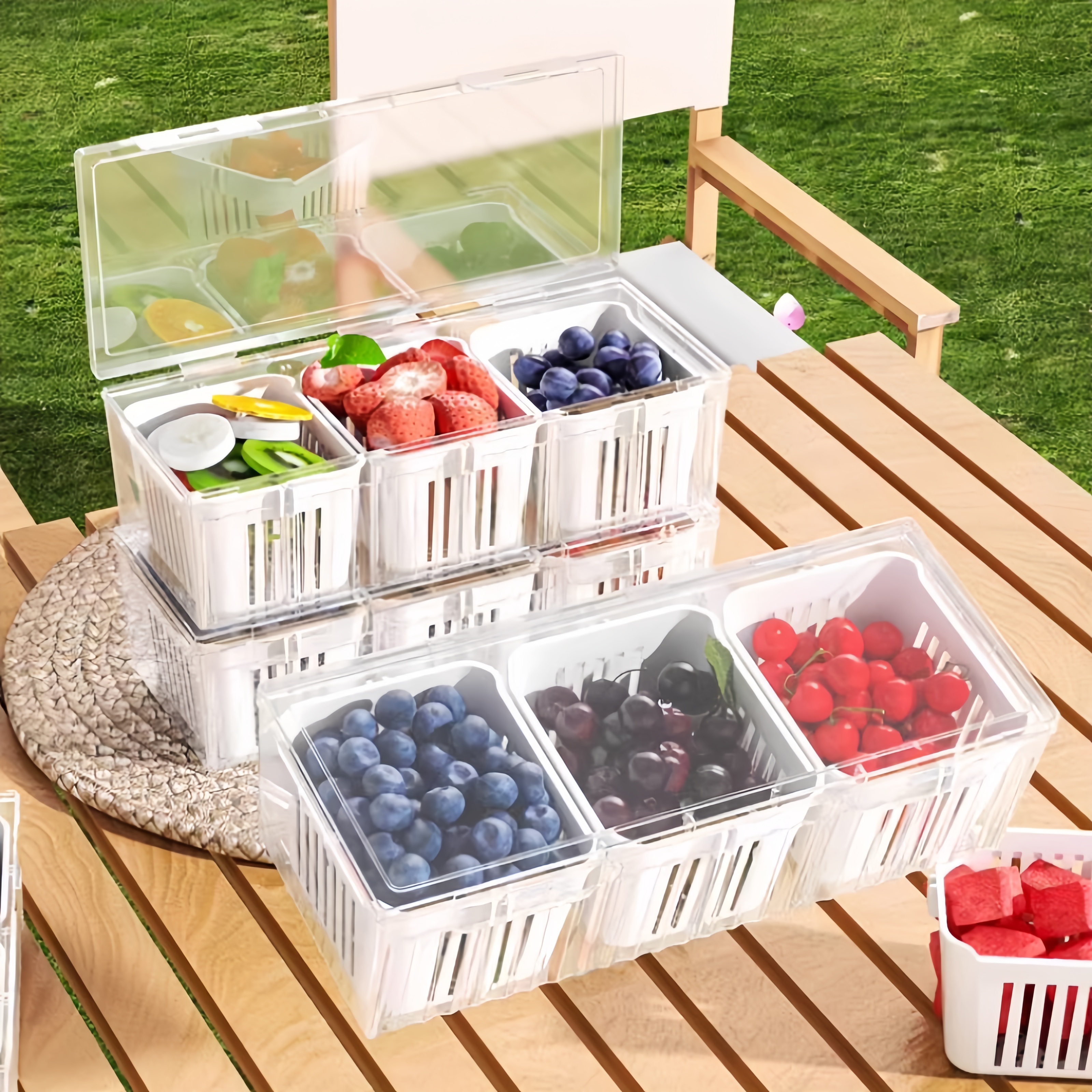 Food Storage With Compartments - 1 set of kitchen refrigerator accessories