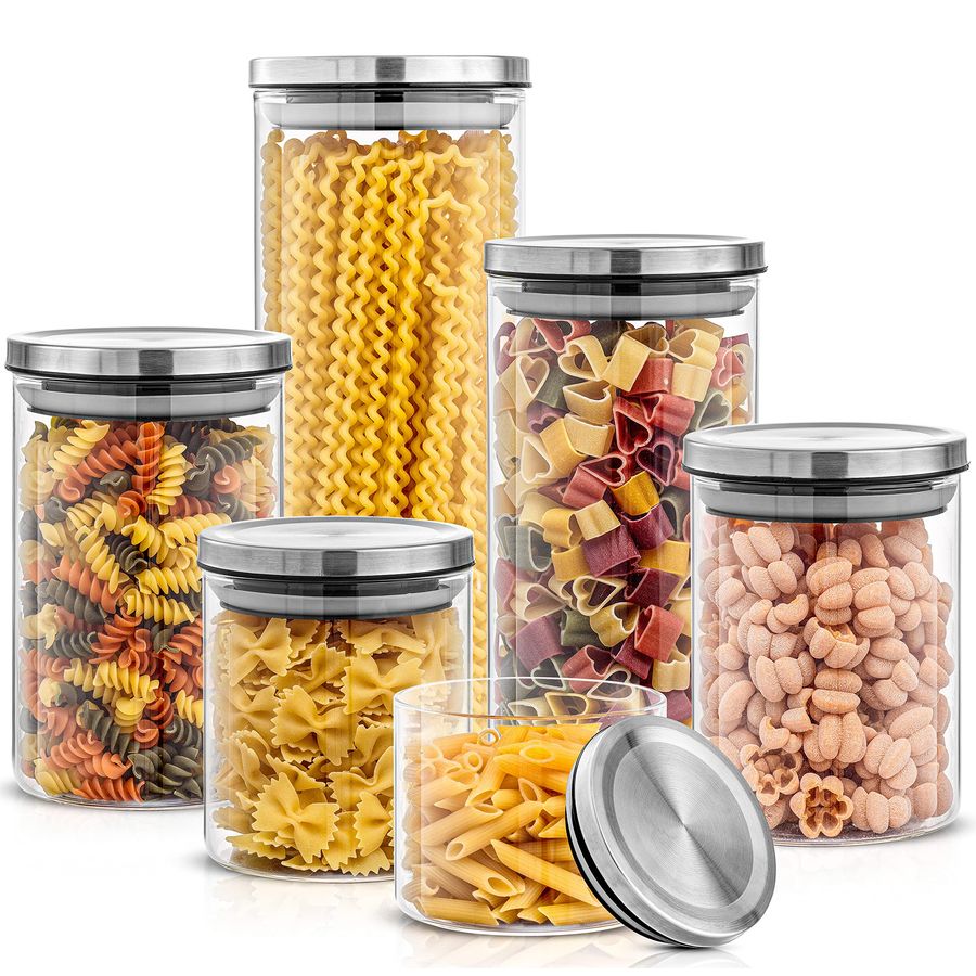 Food Storage Pantry - Kitchen Canister Set. 6 Glass Jars