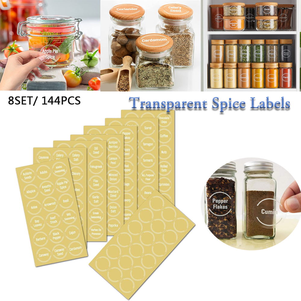 Food Storage Jar Labels - 144 Pcs/set Transparent Spice Jar Storage