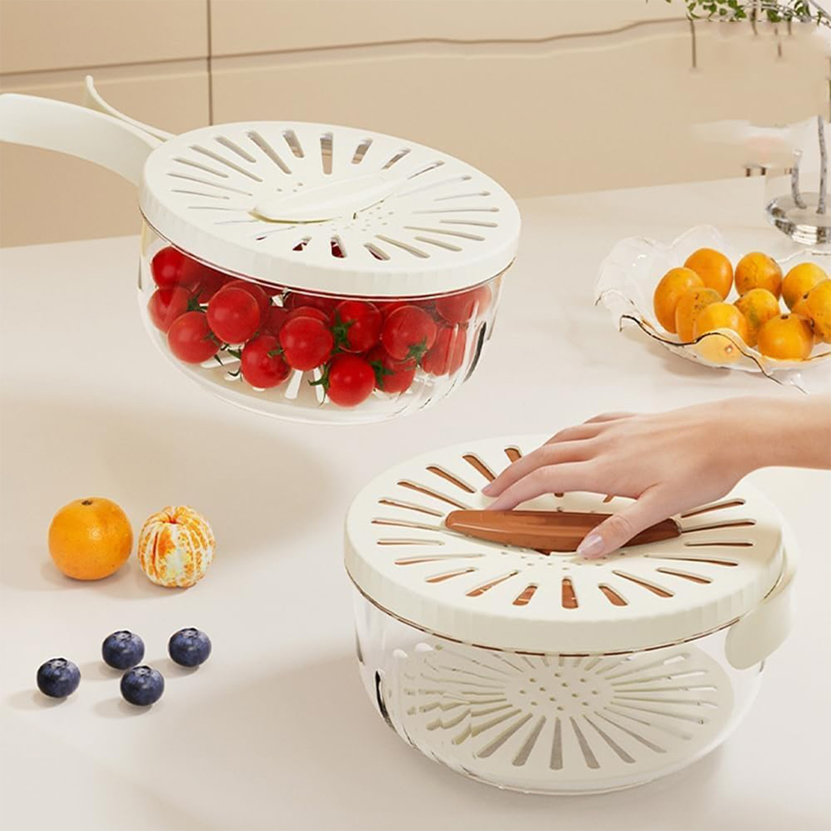 Food Storage With Colander - New Draining Basket With Lid 2