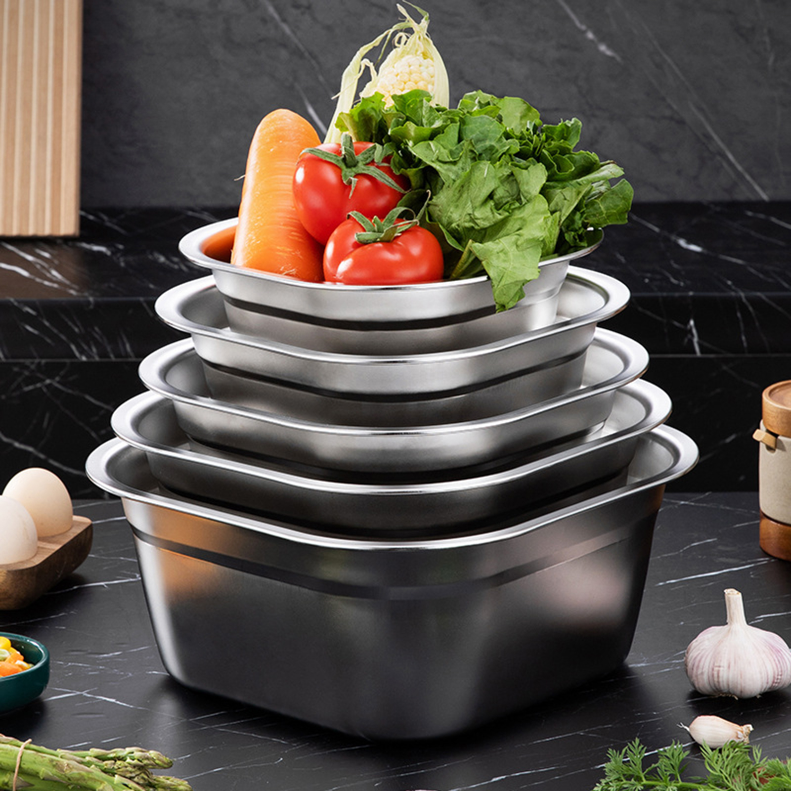 Food Storage Stainless Steel - Stainless Steel Square Basin Versatile Mixing