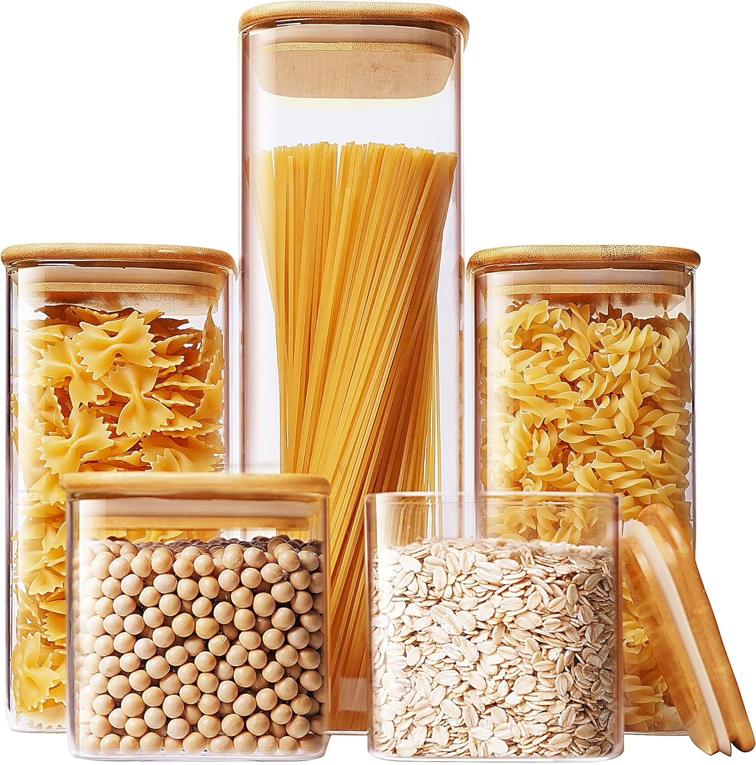 Set Food Storage - Square Glass Jars with Bamboo Lids
