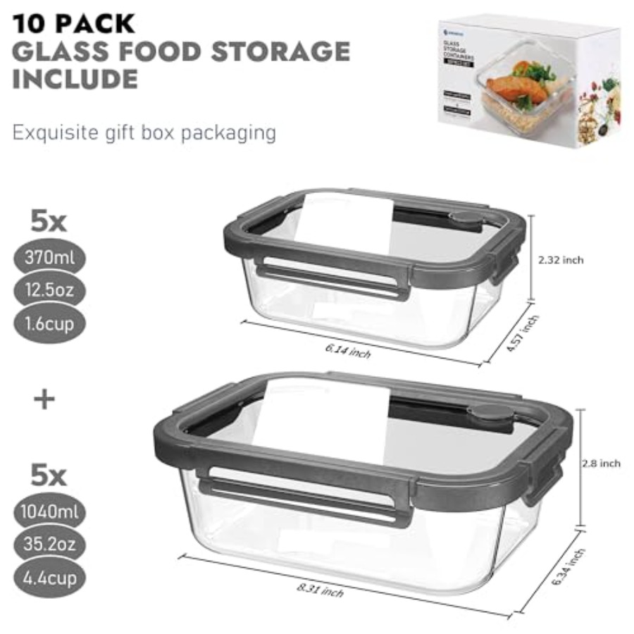 10-Pack Glass Food Storage Con - огляд і ціна Food Storage Oven Safe