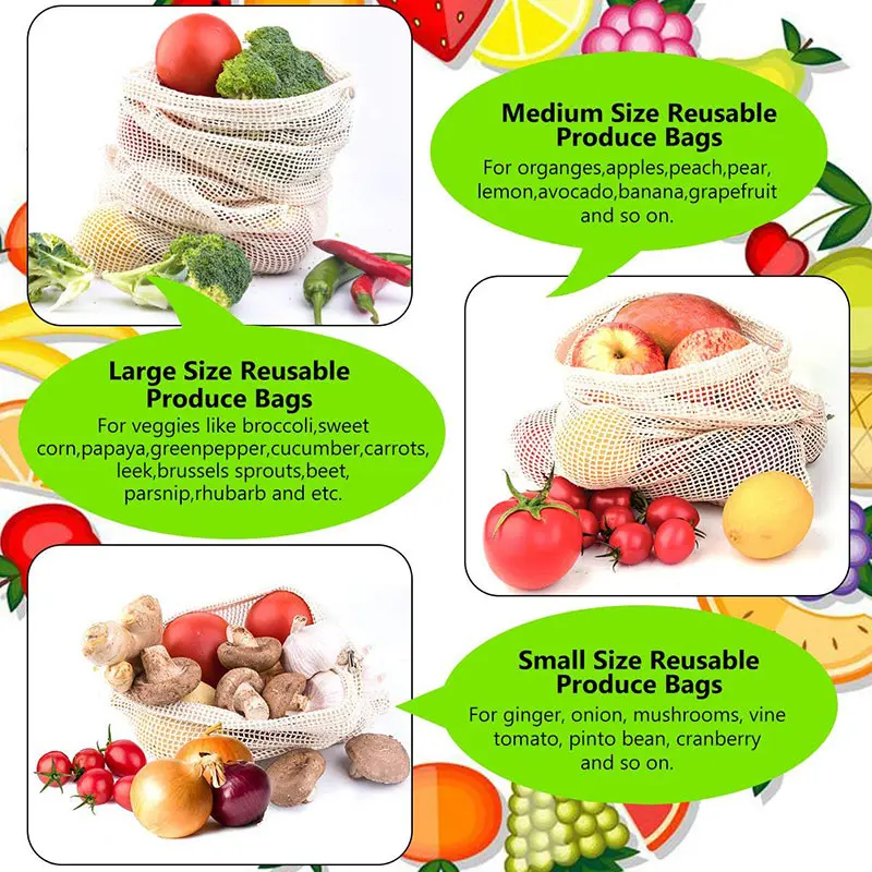 3 6 10pcs Reusable Produce Bag - огляд і ціна Food Storage Net