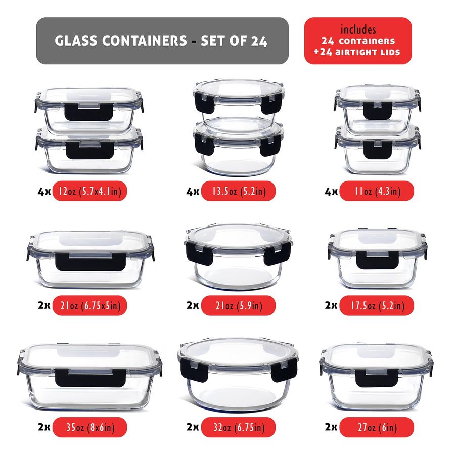 48pc Glass Storage Containers  - огляд і ціна Food Storage Pantry