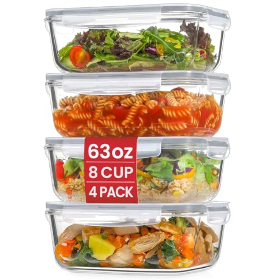 4 Pack 8 Cups/ 63oz Large Glas - огляд і ціна Food Storage With Glass Lids