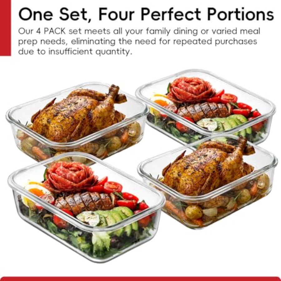 4 Pack 8 Cups/ 63oz Large Glas - огляд і ціна Food Storage With Glass Lids