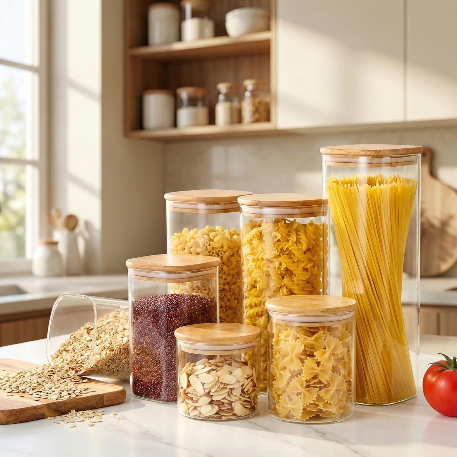 Square Glass Jars with Bamboo  - огляд і ціна Set Food Storage