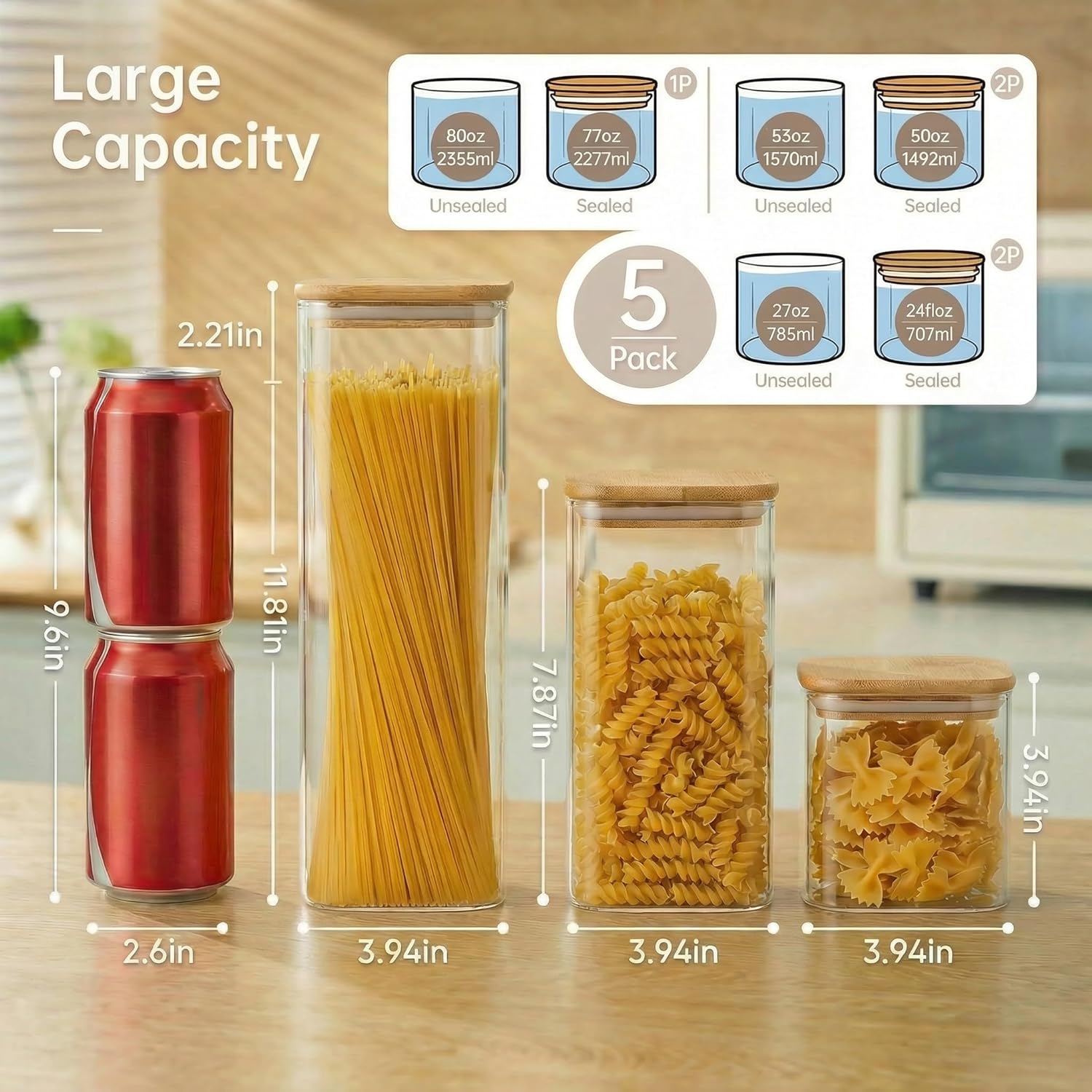 Square Glass Jars with Bamboo  - огляд і ціна Set Food Storage