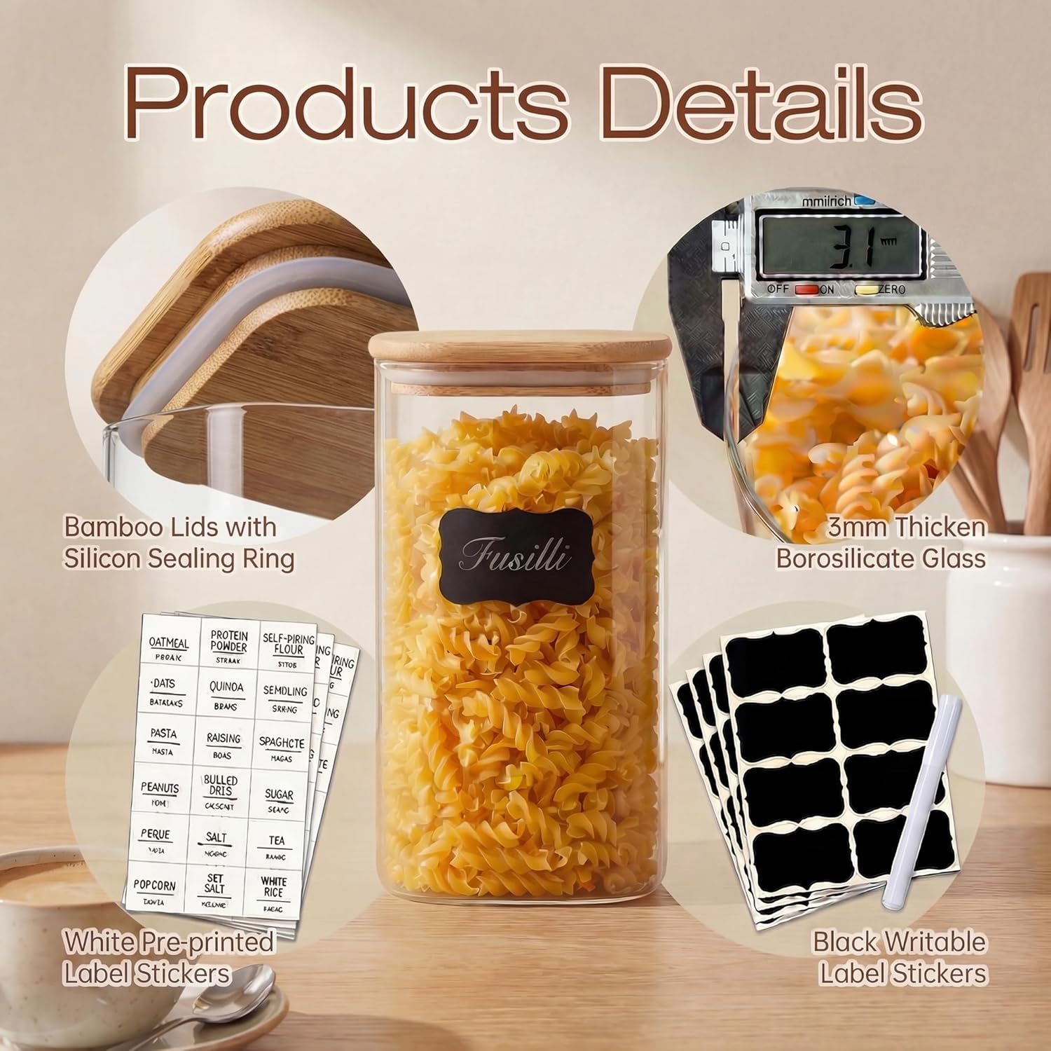 Square Glass Jars with Bamboo  - огляд і ціна Set Food Storage