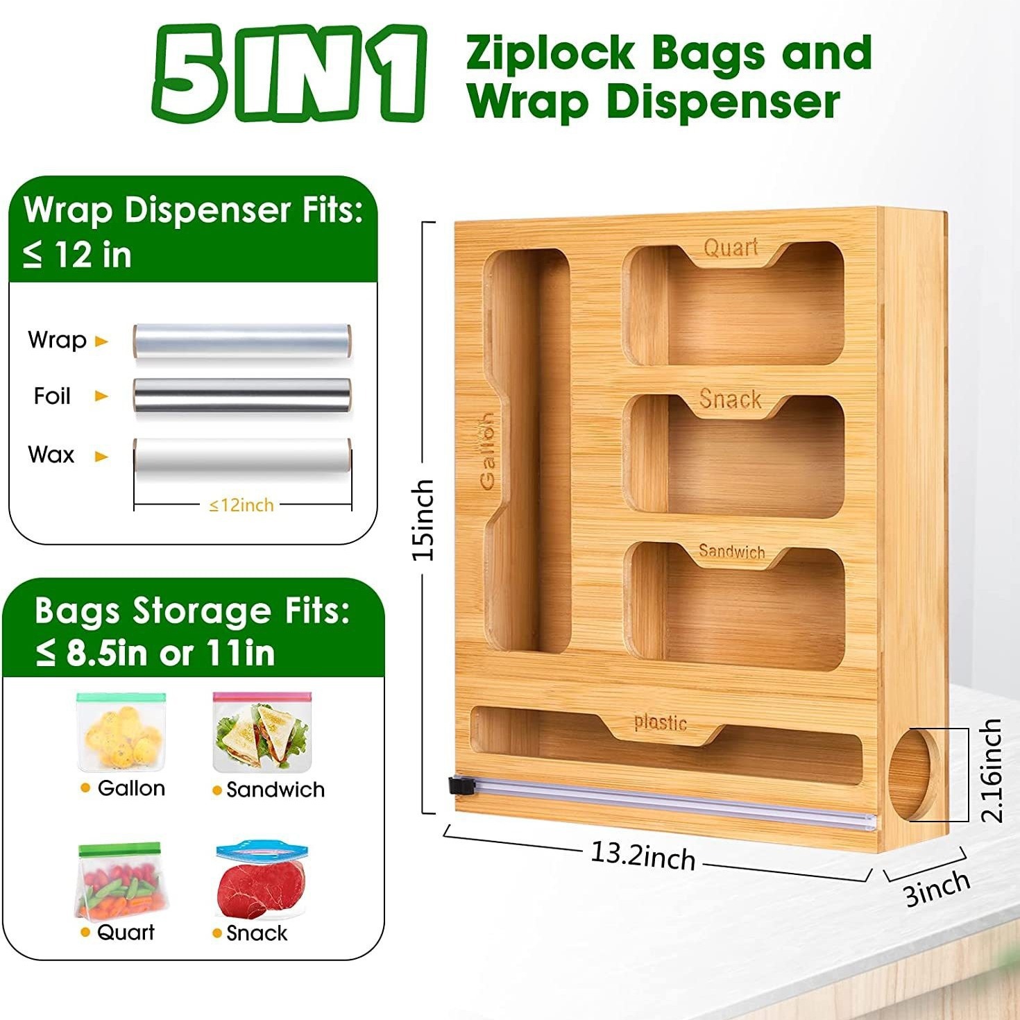 Bamboo Ziplock Food Bag Holder - огляд і ціна Food Storage Dispenser