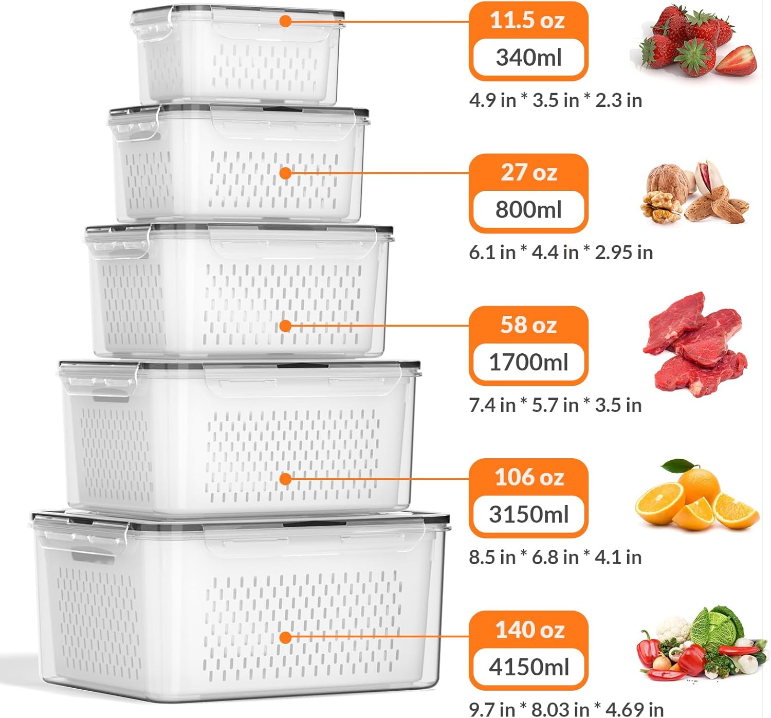 5 PCS Large Fruit Storage Cont - огляд і ціна Food Storage Airtight