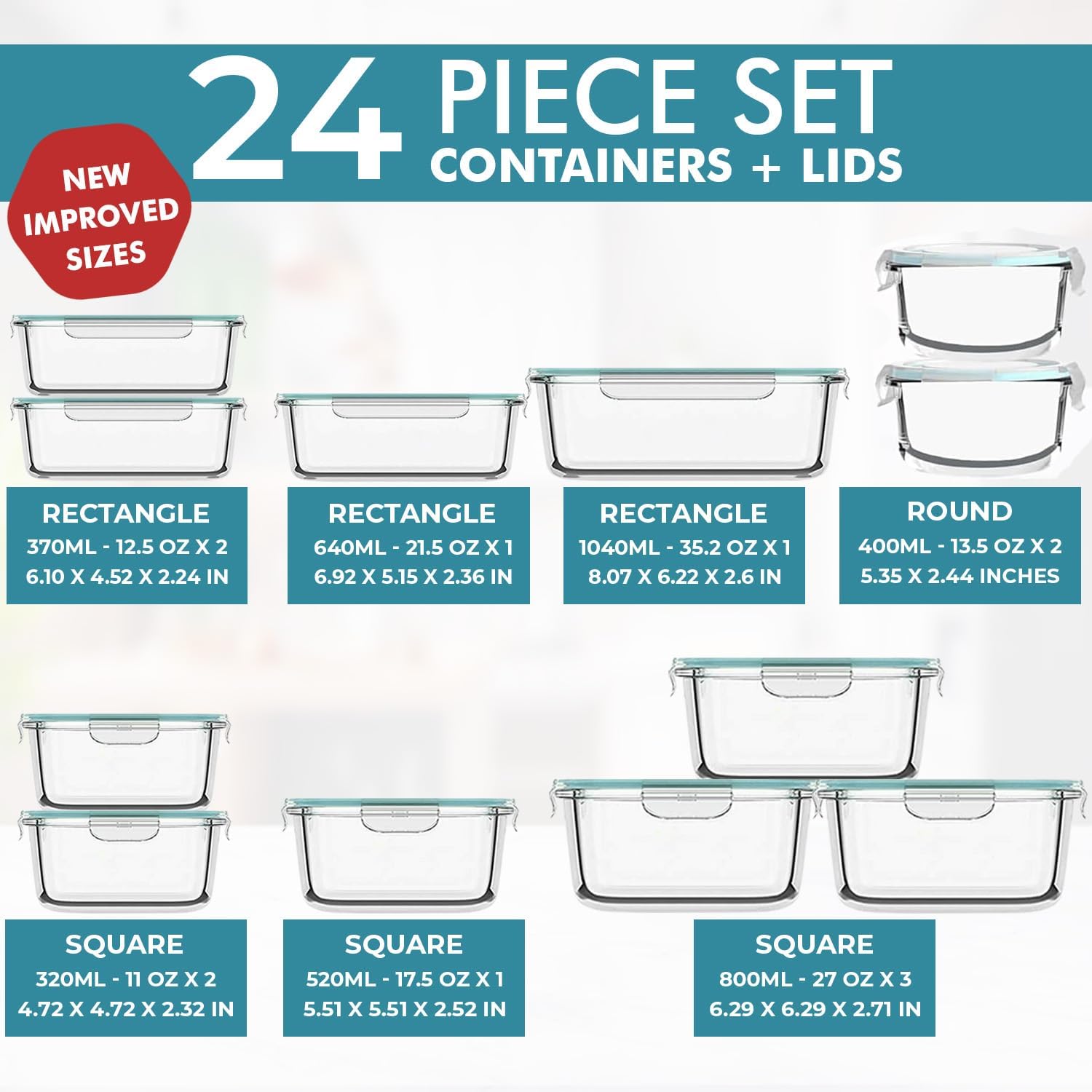 24 Pc Airtight Glass Food Stor - огляд і ціна Food Storage Freezer Containers
