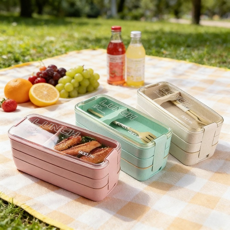 3 in 1 Wheat Straw Bento Box R - огляд і ціна Food Storage With Compartments